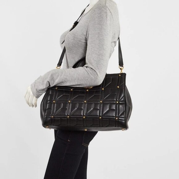 Gucci Black Quilted Leather Studded Marmont Medium Top Handle Tote Bag - Picture 1 of 12